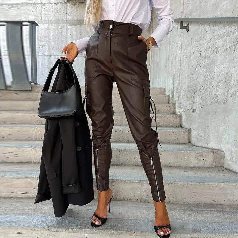 Valenzora | Modern vegan leather trousers with