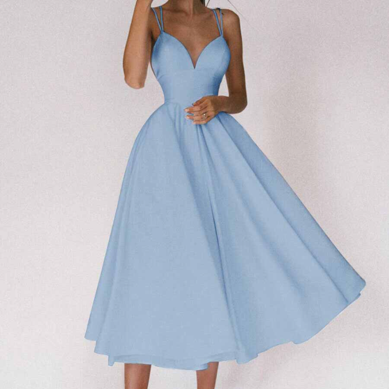 Modern dress with a V-neck and straps