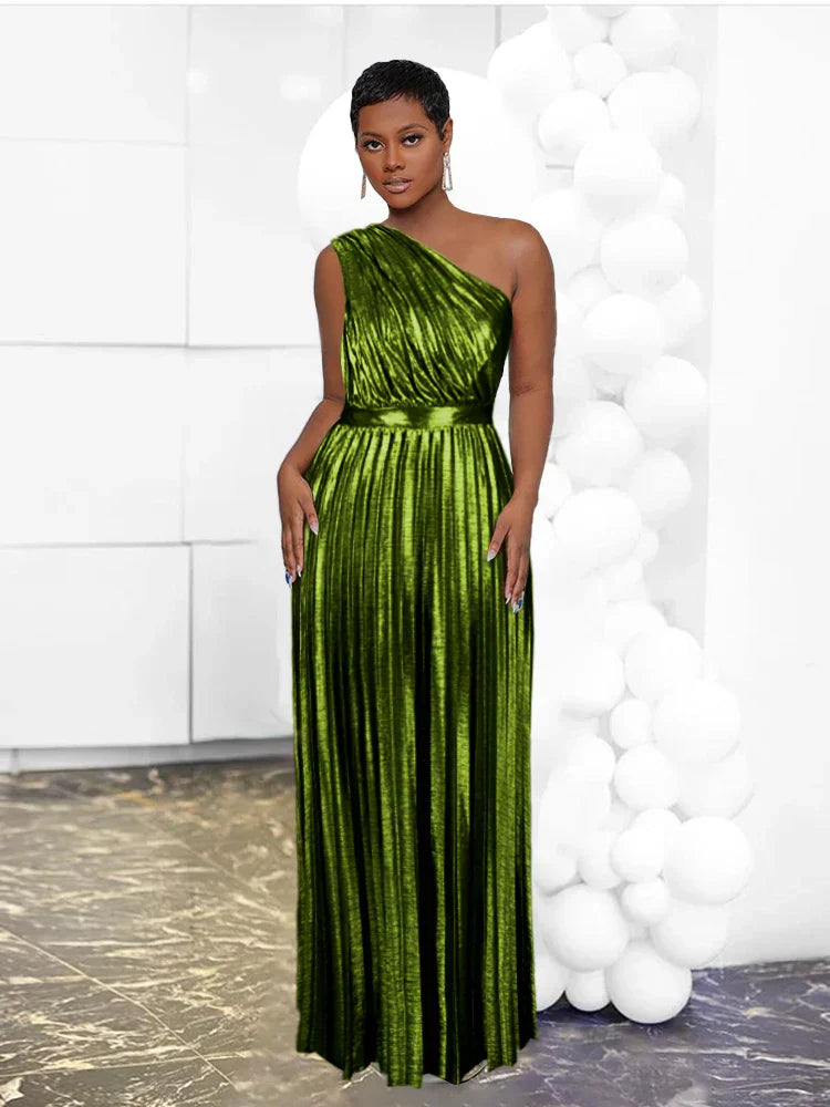 Valenzora | Elegant one-shoulder evening dress in metallic look