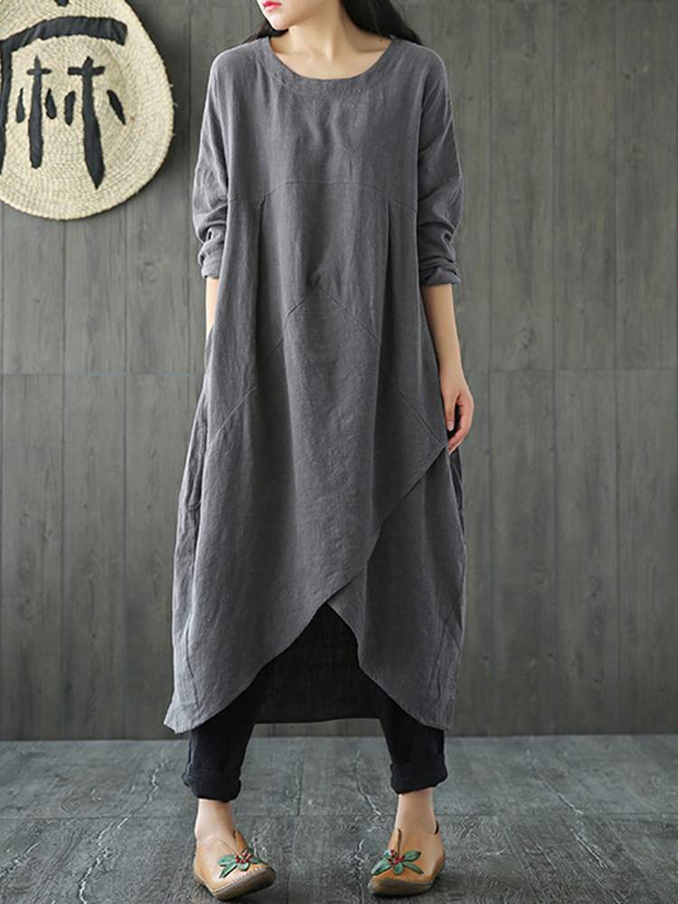 Valenzora Long-sleeved irregular midi dress