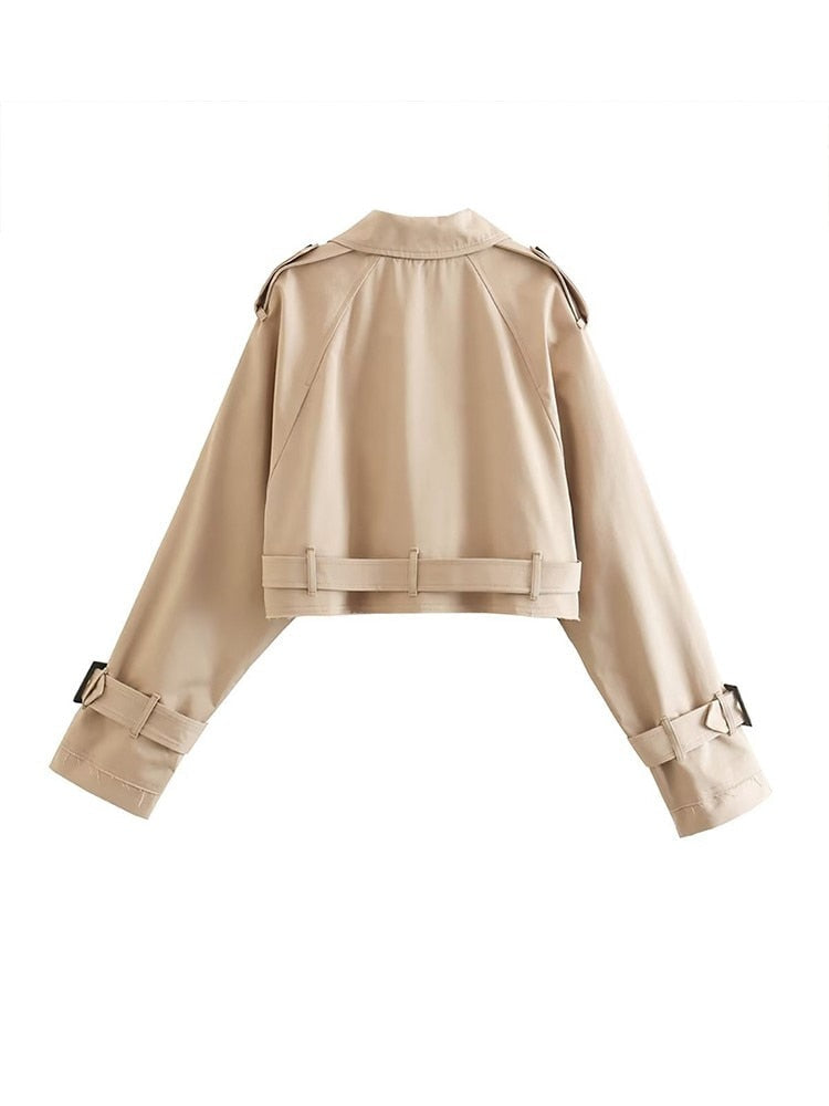 Valenzora - Short Beige Trench Coat For Stylish Appearances