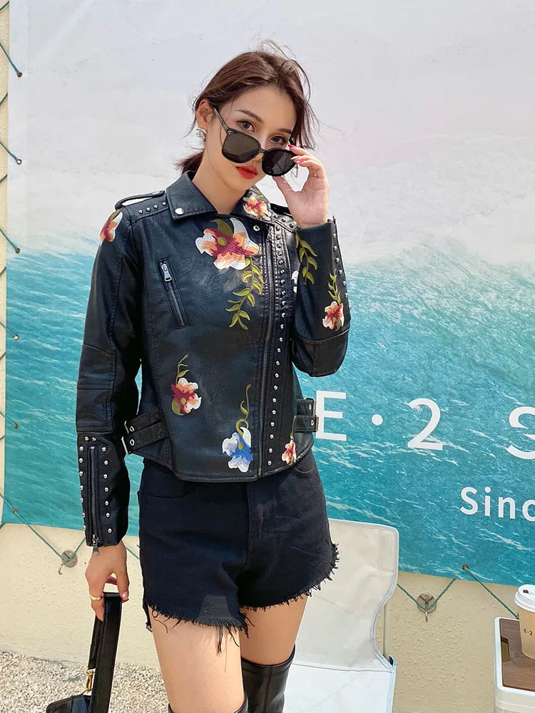 Floral vintage leather jacket