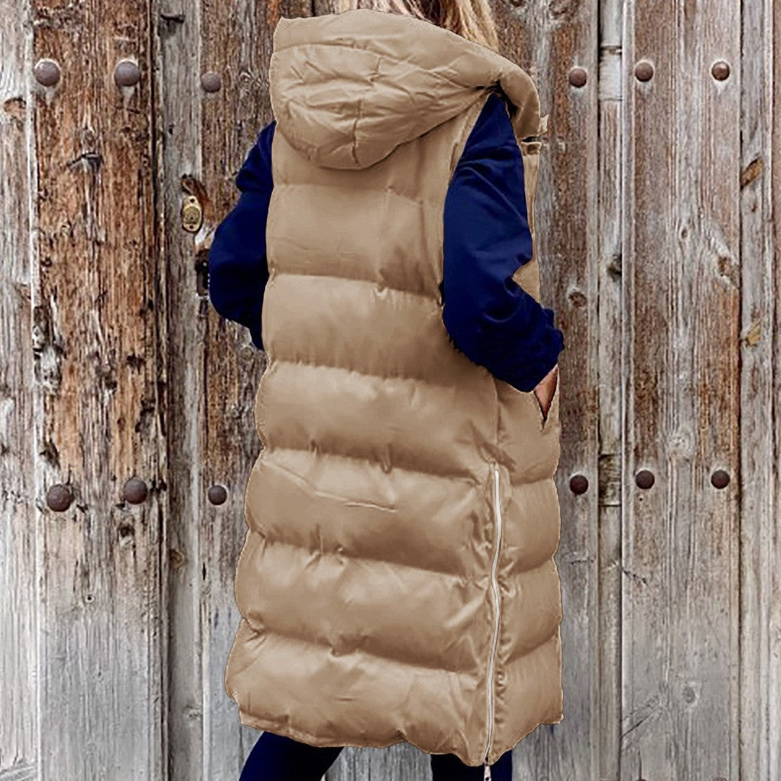 Valenzora Hooded Long Vest Casual Fashion Single-Breasted Jacket