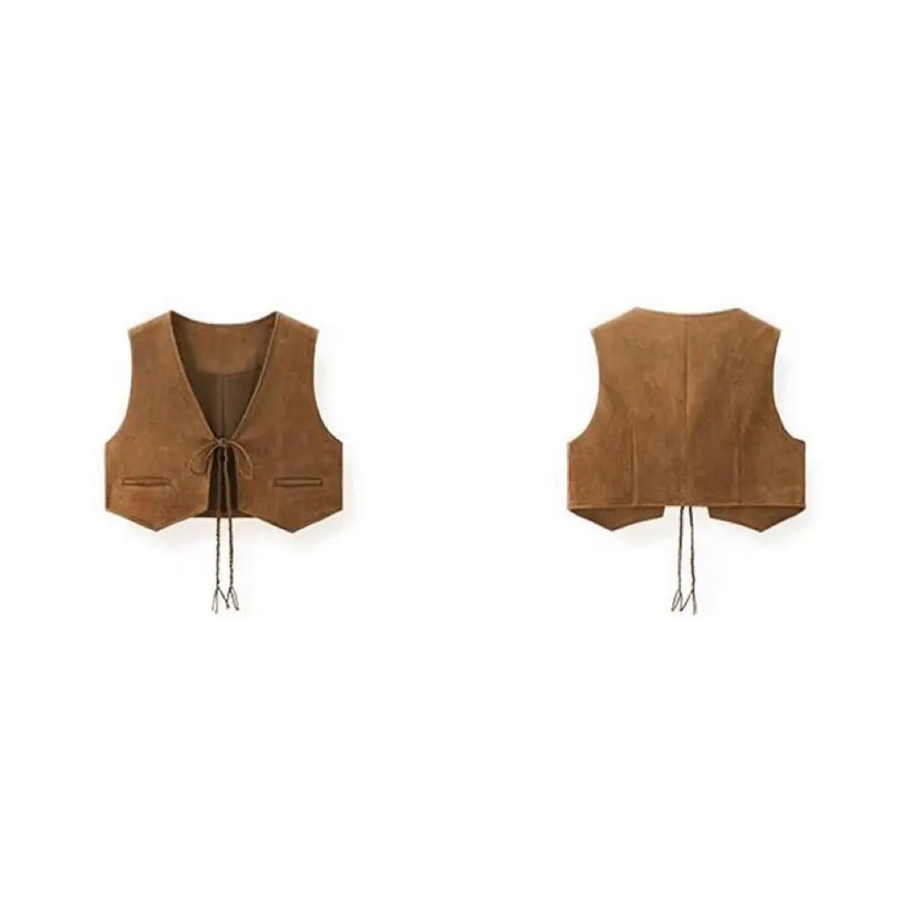 Valenzora | Women's Faux Suede Sleeveless Lace-Up Waist Vest
