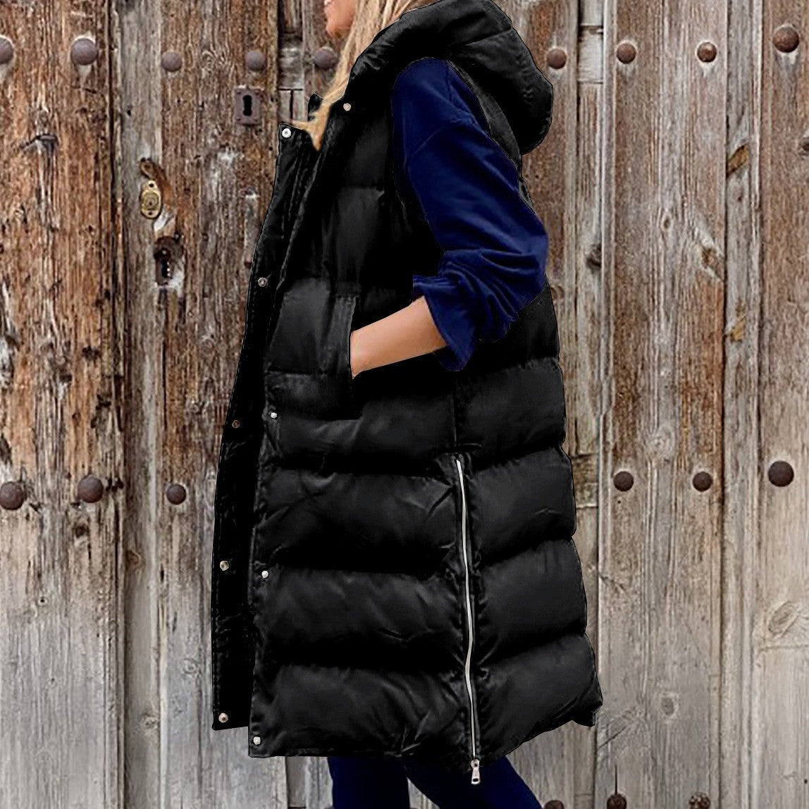 Valenzora Hooded Long Vest Casual Fashion Single-Breasted Jacket