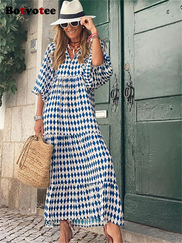 Valenzora | Geometric dress with puff sleeves for women