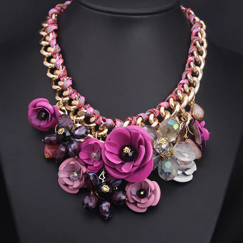 Valenzora | Vintage Jewelry Elegant Prom Party Beauty Pageant Wedding Gift Floral Blossom Flower Chunky Statement Necklace for Women Accessories