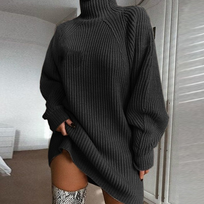 Valenzora Attractive A-line dress | Women's autumn knit dress with roll neck