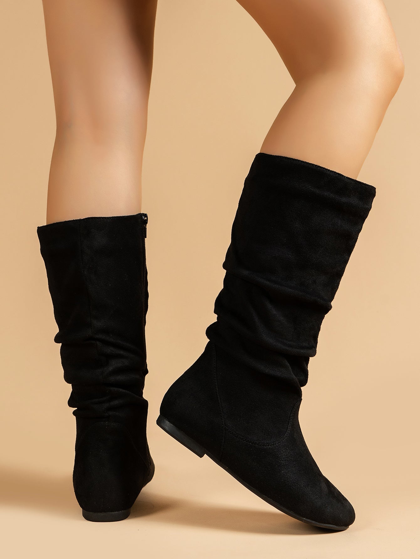 Valenzora | Women's Suede Boots with Side Zipper, Calf-Length, Spring Collection