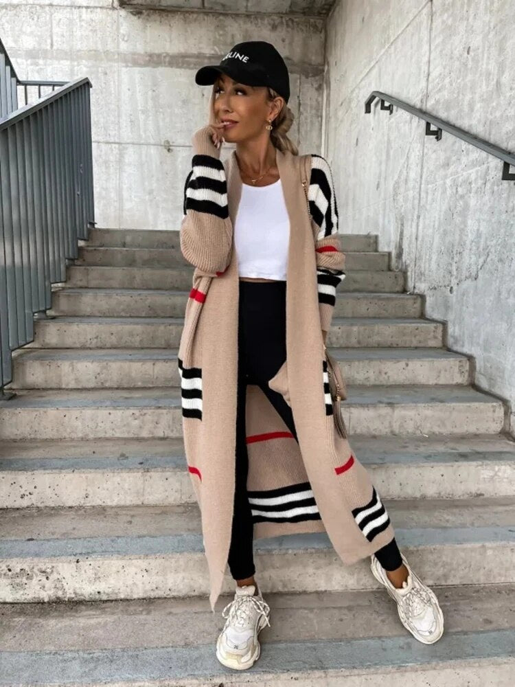Valenzora | Langer gestreifter Cardigan für Damen