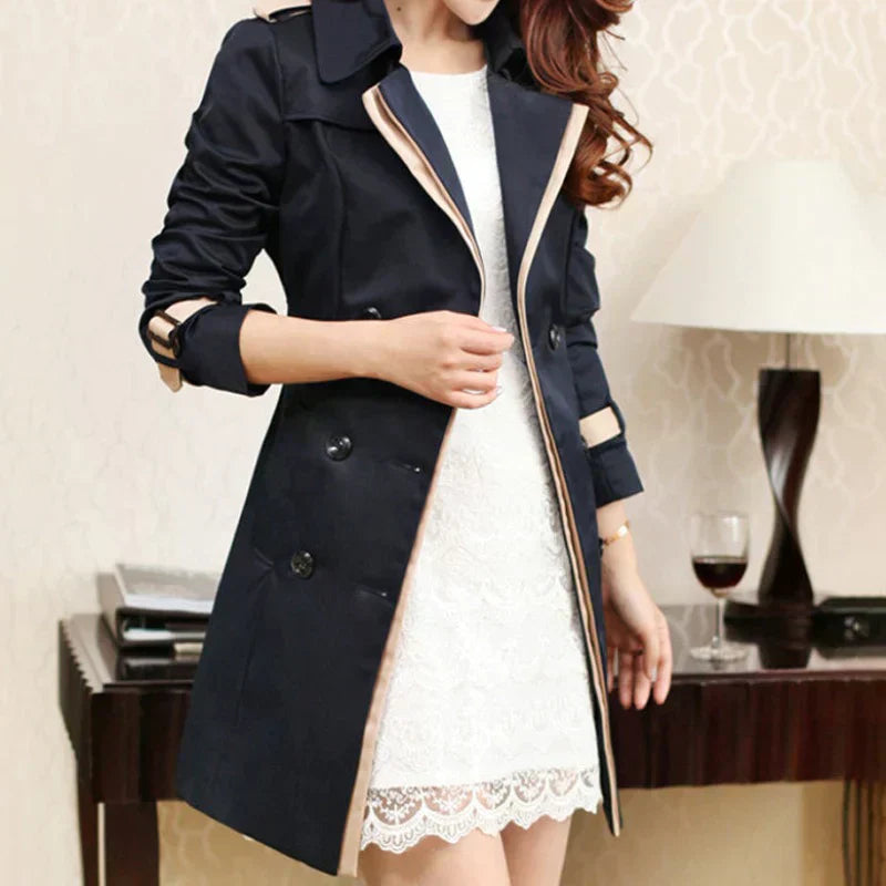 Valenzora - Long designer trench coat with double-breasted button placket