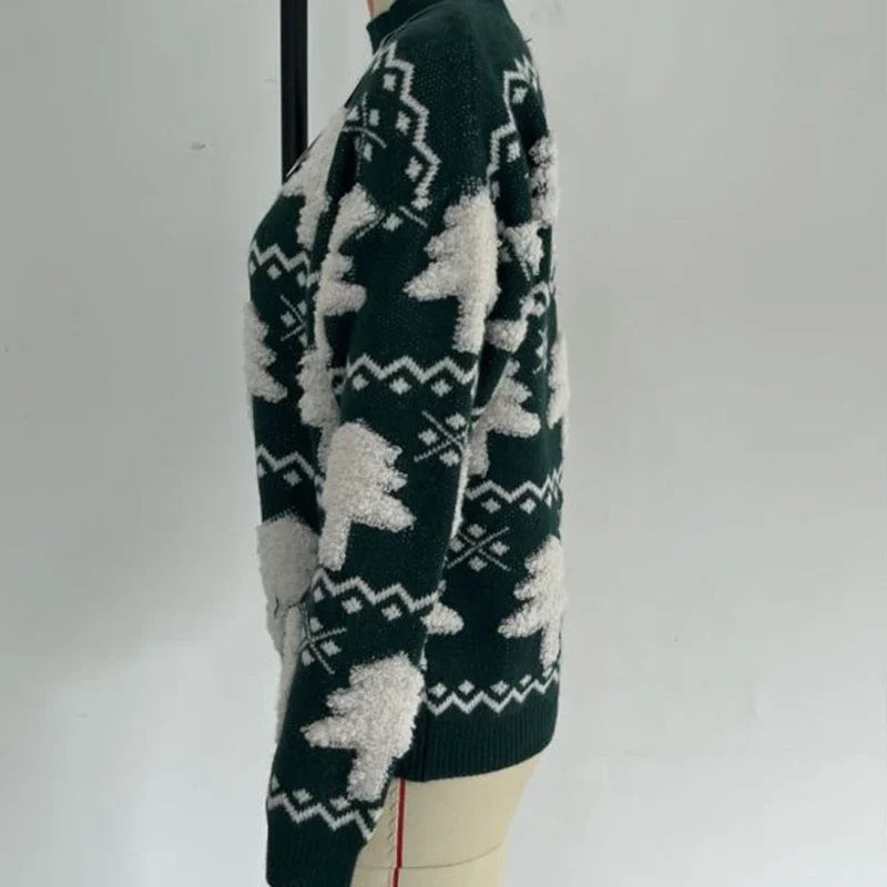 Valenzora - Hässlicher Weihnachtspullover - Strickpullover mit 3D-Weihnachtsbaum-Print