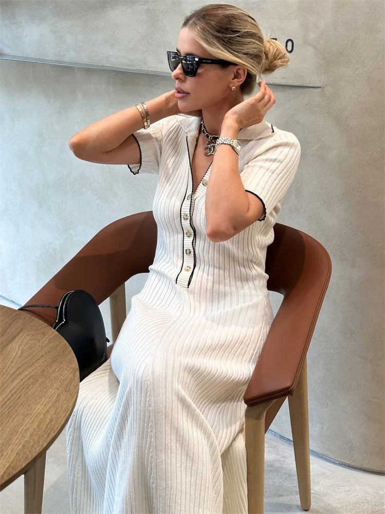Valenzora | Maxikleid aus Patchwork-Strick mit Revers