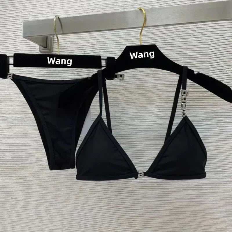 Valenzora | New Rhinestone Letter Wang Beach Bikini Luxury Brand Designer Y2K Fashion Sexy Women's Beach Bikini Duo Set