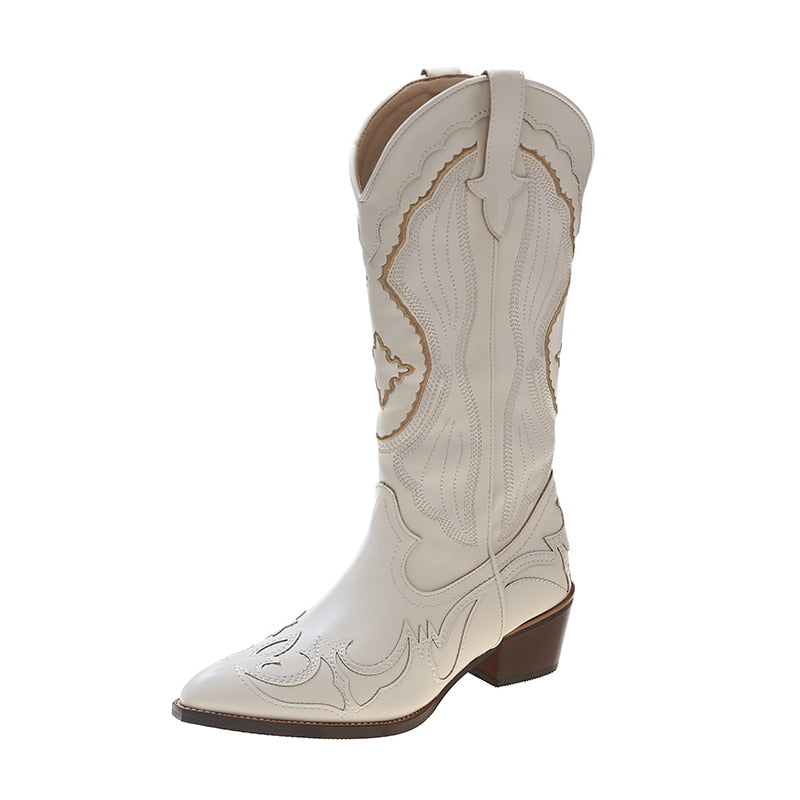 Valenzora Women's Retro-Style Boots - White Knee-High Boots for Comfortable and Stylish Walking