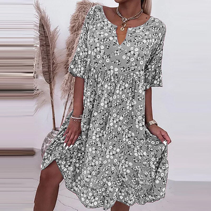 Melisini™ - Floral print dress with O-neck
