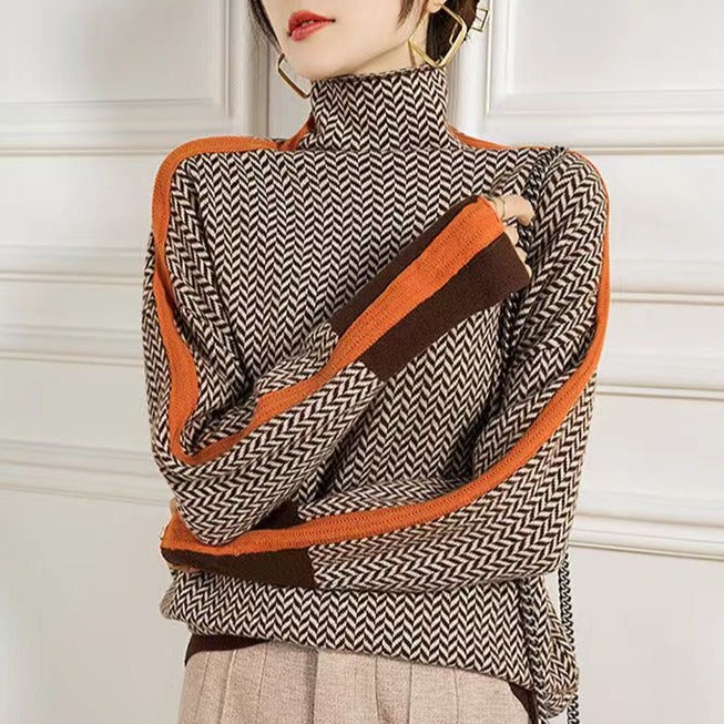 Valenzora Geometrischer Strickpullover mit Rollkragen