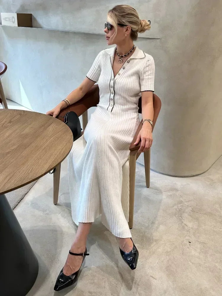 Valenzora | Maxikleid aus Patchwork-Strick mit Revers