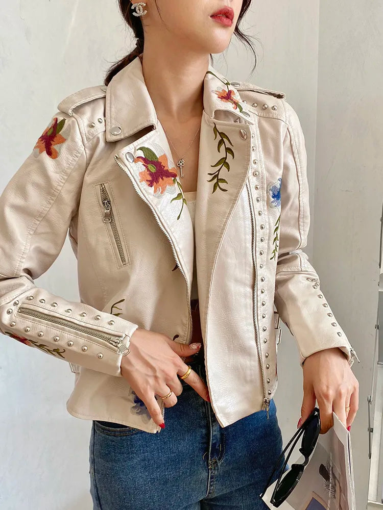 Floral vintage leather jacket