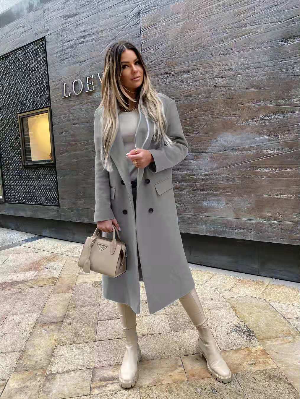 Valenzora Attraktiver Herbst-Wollmantel | Retro-Mode Damen Schwarzer Langarmmantel