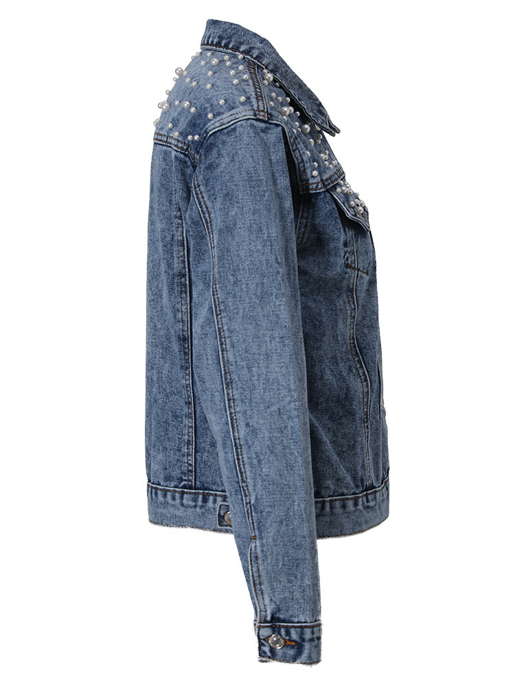Valenzora | Casual denim jacket with pearls