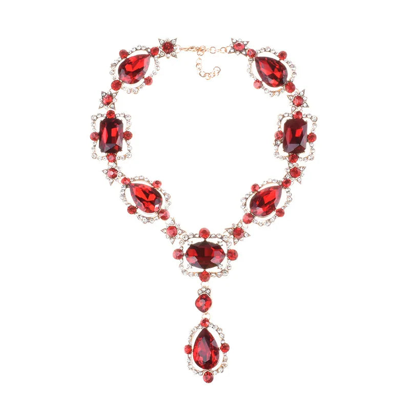 Valenzora | Statement Rhinestones Jewelry Large Gemstone Gem Stone Crystal Victorian Jewelry Green Emerald Bib Necklace for Women