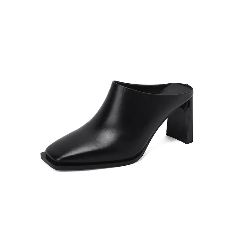 Valenzora | Open heel leather high heel slippers