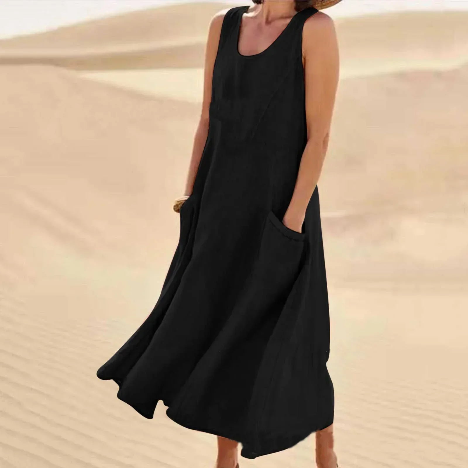 Valenzora | Sleeveless linen dress with pockets for women