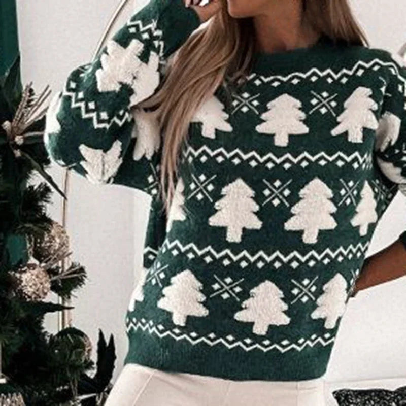 Valenzora - Hässlicher Weihnachtspullover - Strickpullover mit 3D-Weihnachtsbaum-Print