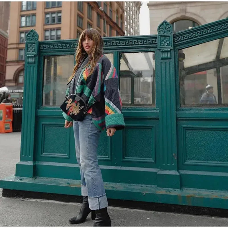 Valenzora | Padded Kimono Jacket with Rainbow Stripes