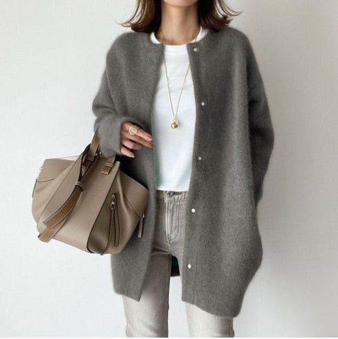 Valenzora Damen Strickjacke | Wollene Freizeitjacke für Damen: Lange Strickoberteile Oberbekleidung