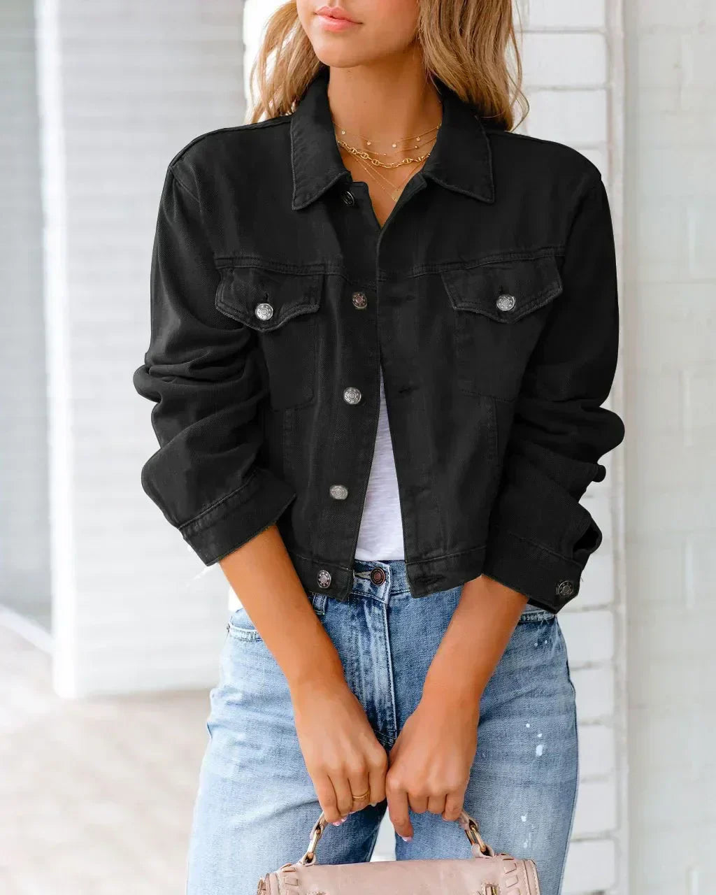 Valenzora | Short pocket jacket Fashion Streetwear Simple button trendy women's denim jackets Long sleeves Autumn New Denim Denim jackets