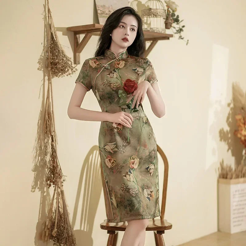 Valenzora | Cheongsam Qipao Mode Kleidung Lässig Elegant Ethnisch Vintage Kleid für Damen Streetwear Damenbekleidung Festlich Chinesisch