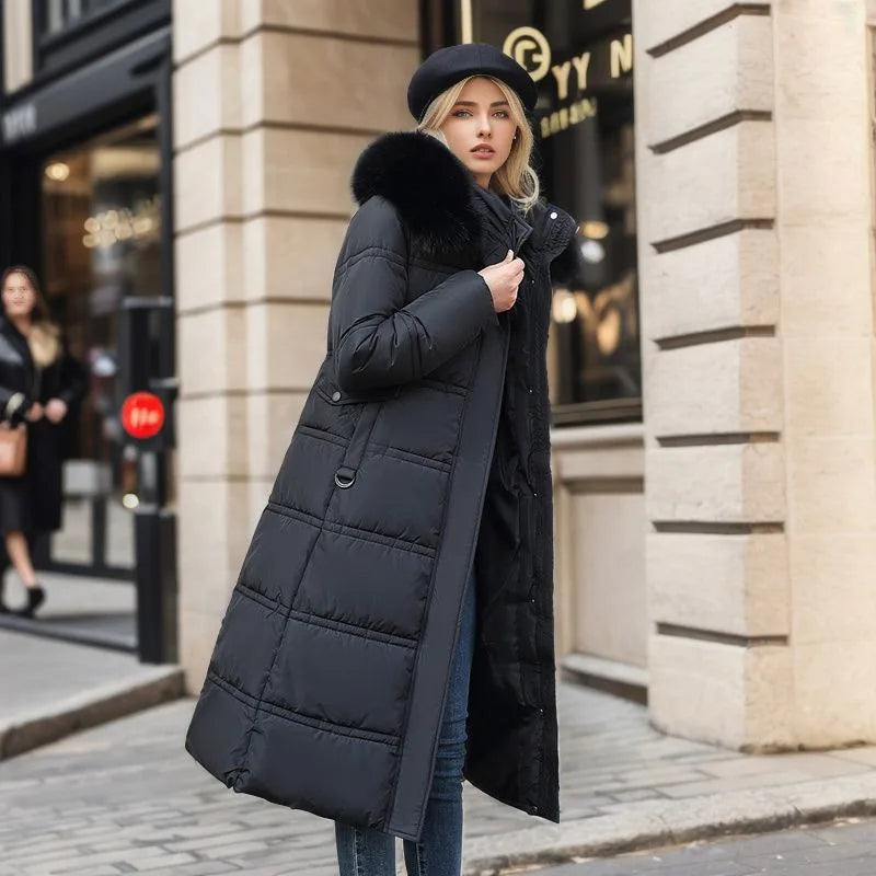 Valenzora - Winter jacket with fur collar and belt