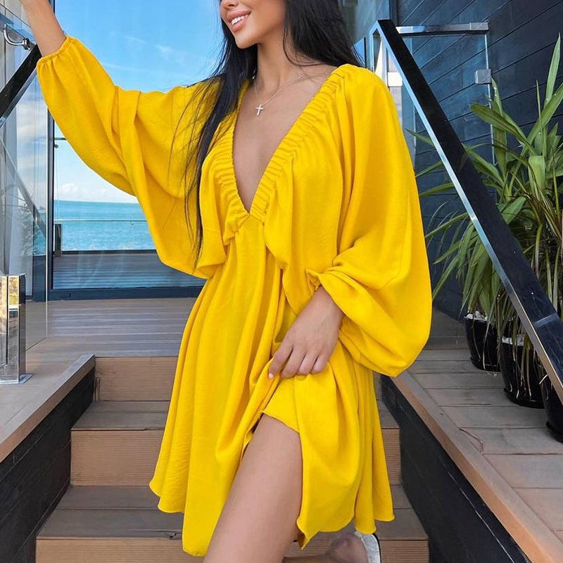Valenzora | Gathered mini dress with butterfly sleeves