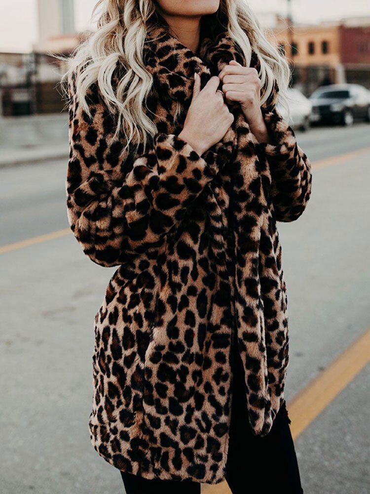 Valenzora - Women's leopard print faux fur jacket for a bold, stylish look