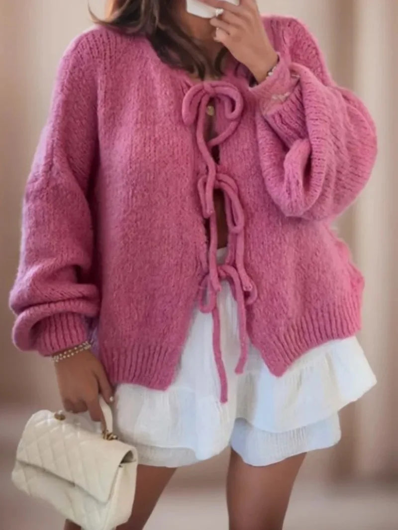 Valenzora | Damen Strickjacke mit Schleifenverschluss