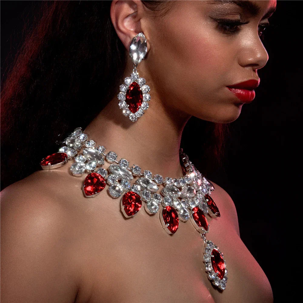 Valenzora | Boho Silver Luxury Rhinestone Water Drop Pendant Choker for Women Sexy Crystal Neck Collar Statement Necklace Jewelry Accessory