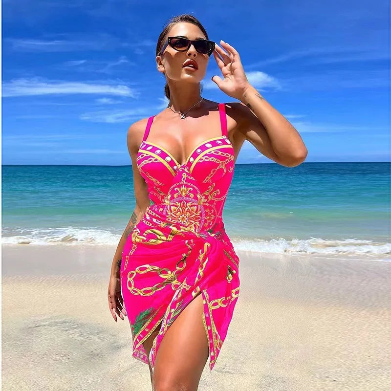 Valenzora | Luxury New Two Piece Women's Bikini Set Push Up Floral Print Bikini Strappy Bandage Swimwear Brazilian Biquini Swimsuit