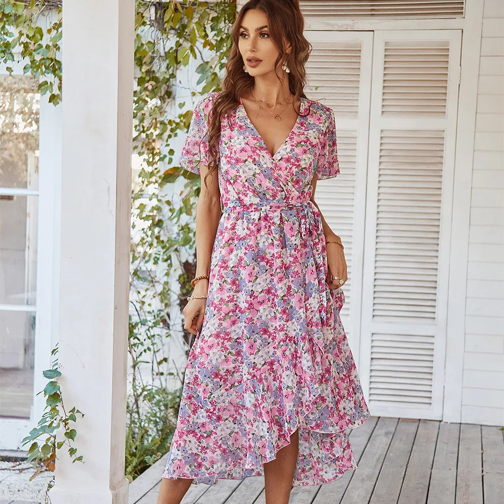 Valenzora | Short-sleeved V-neck dress for women