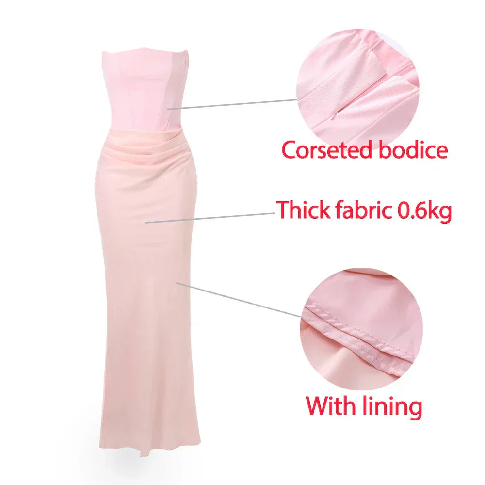 Valenzora | Strapless Pink Satin Ball Gown
