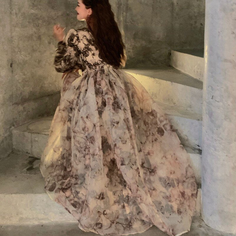Valenzora | Floral Fairy Princess Dress with Detachable High-Low Skirt Layer