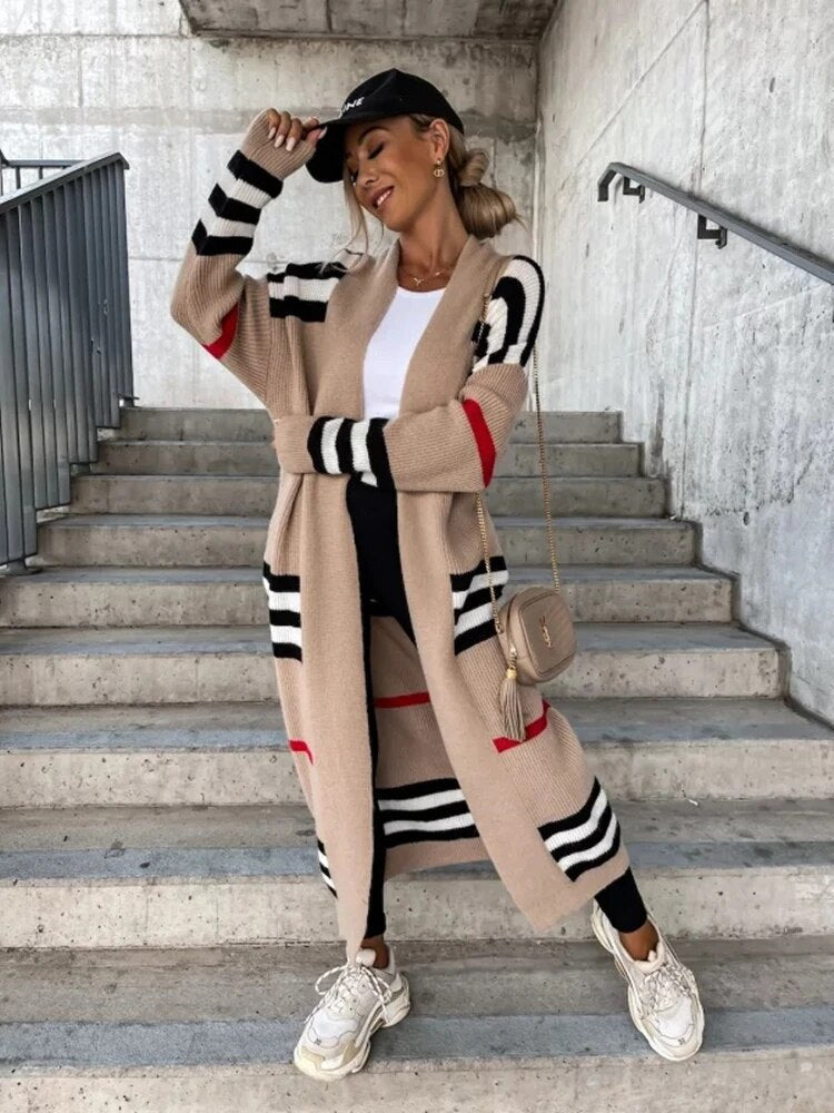 Valenzora | Langer gestreifter Cardigan für Damen