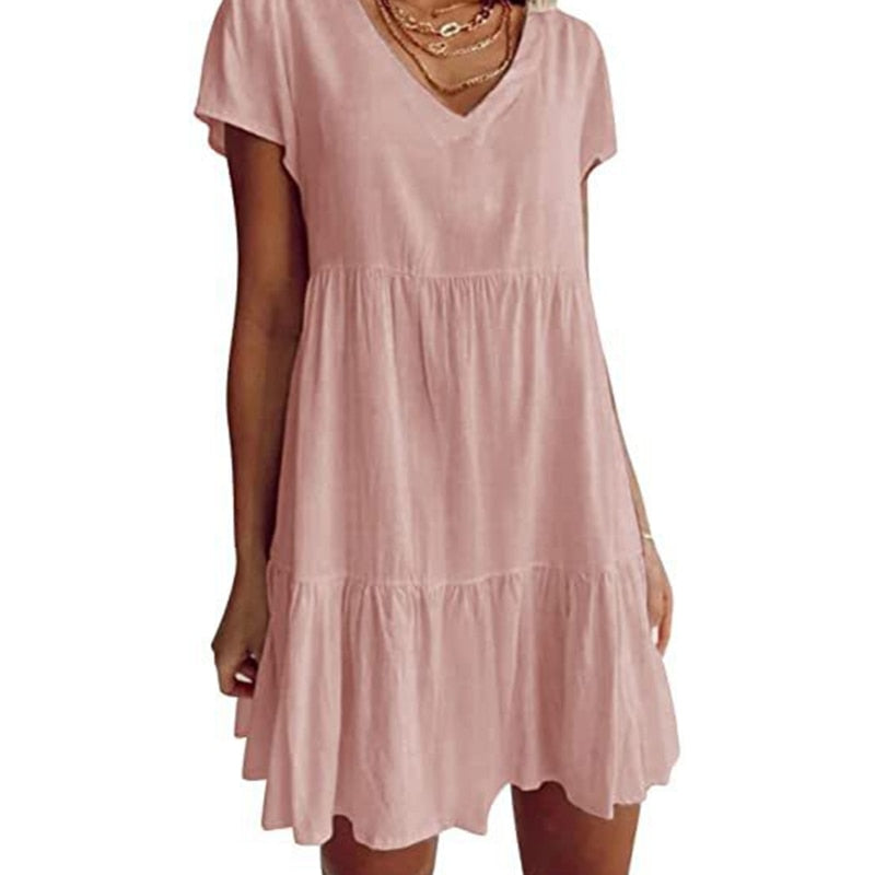 Valenzora gewebtes Kleid mit kurzen Ärmeln