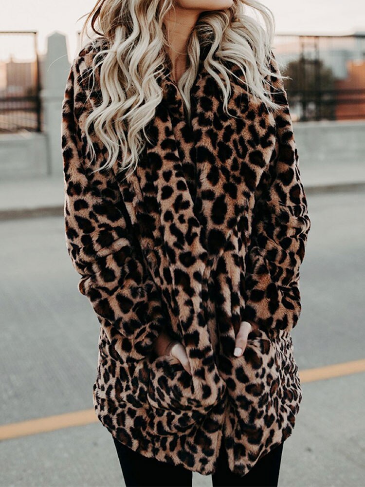 Valenzora - Women's leopard print faux fur jacket for a bold, stylish look