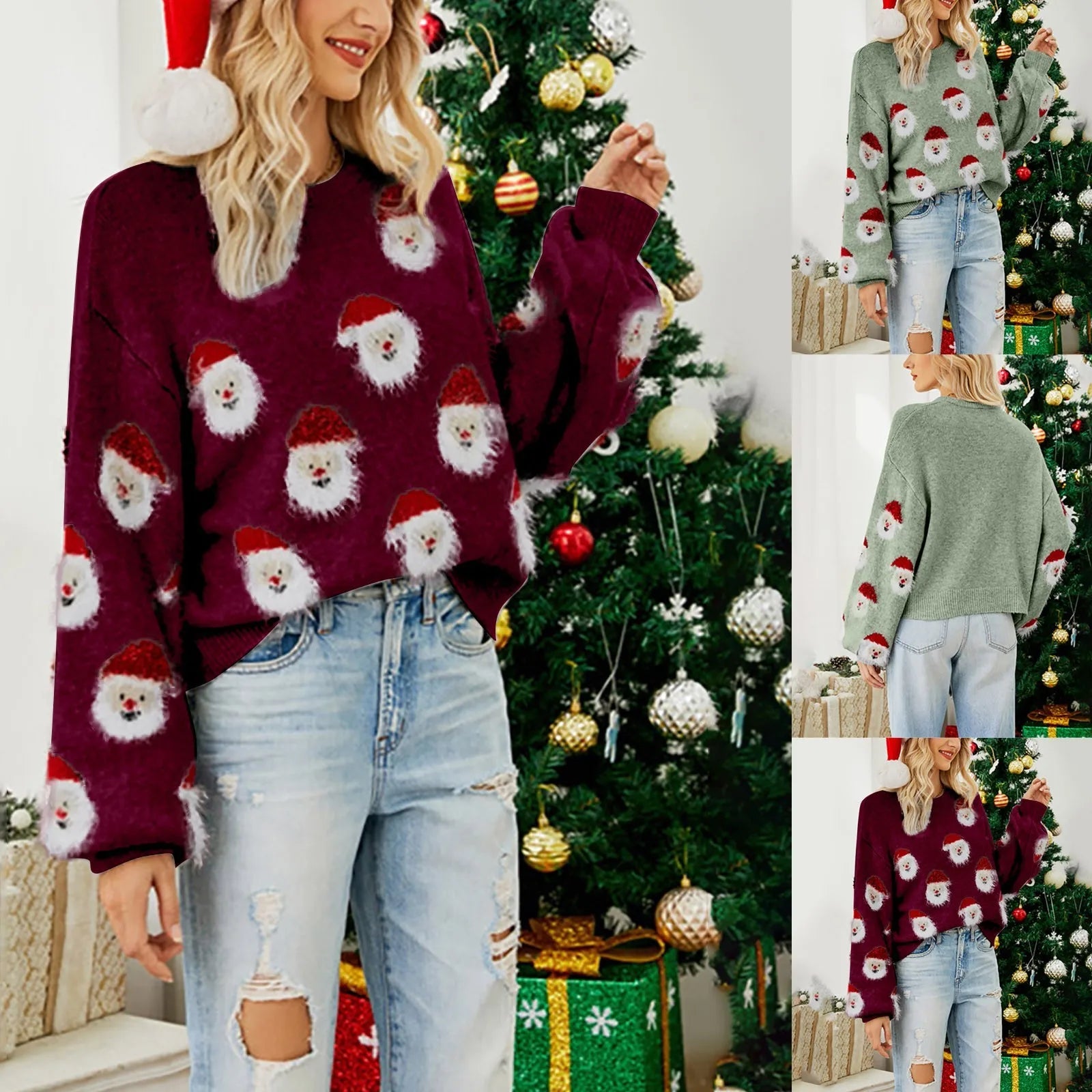 Valenzora - Ugly Christmas Sweater - Santa Claus Pattern Sweater
