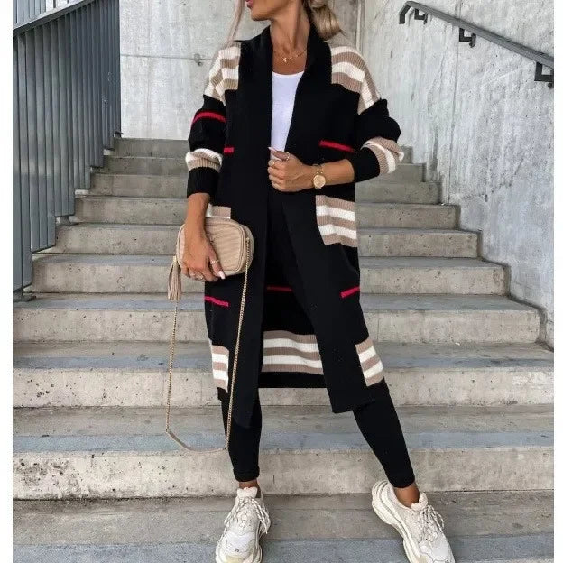 Valenzora - Lange Strickjacke mit Streifen