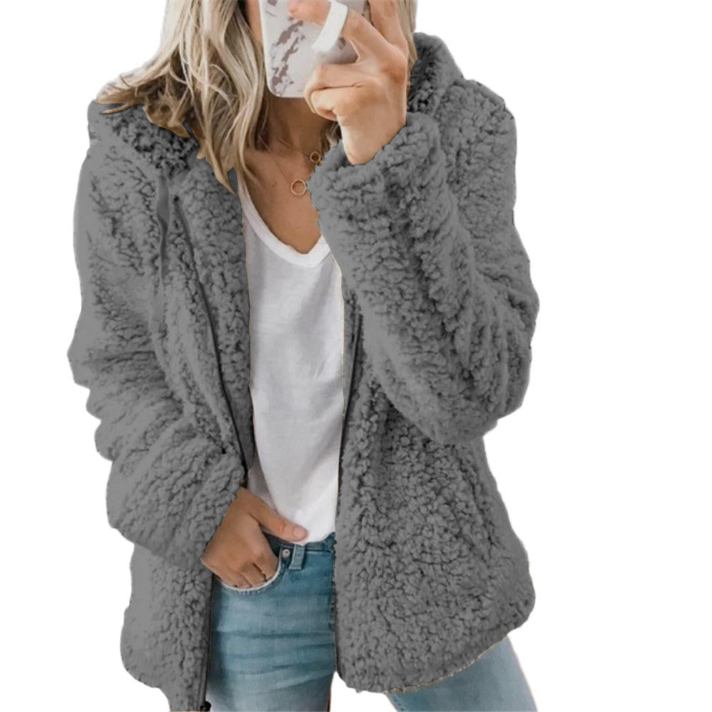 Valenzora Women's Fashion | Elegant Bear Teddy Fur Coat: Soft fleece coat with pockets and zipper