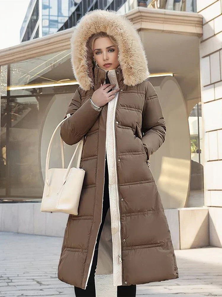 Valenzora - Winter jacket with fur collar and belt