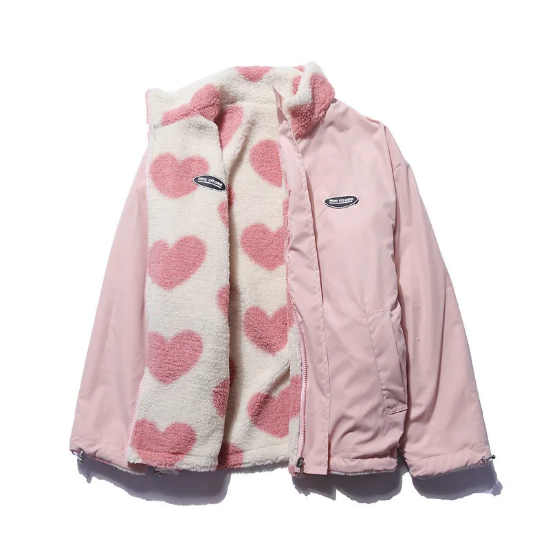 Valenzora | Reversible heart fleece jacket